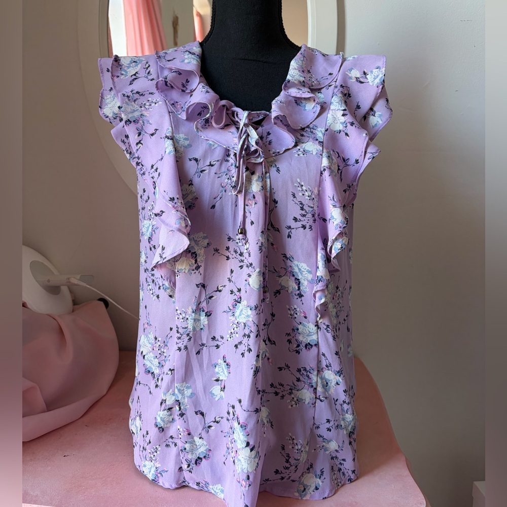 Floral Ruffle Sleeve Top - Purple